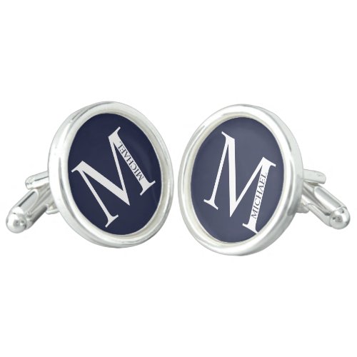 Navy Blue Personalized Monogram and Name Cufflinks