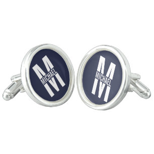 Navy Blue Personalized Monogram and Name Cufflinks