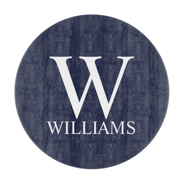 Navy Blue Personalized Monogram and Name Cutting Board (Front)