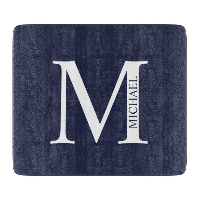 Navy Blue Personalized Monogram and Name Cutting Board (Front)