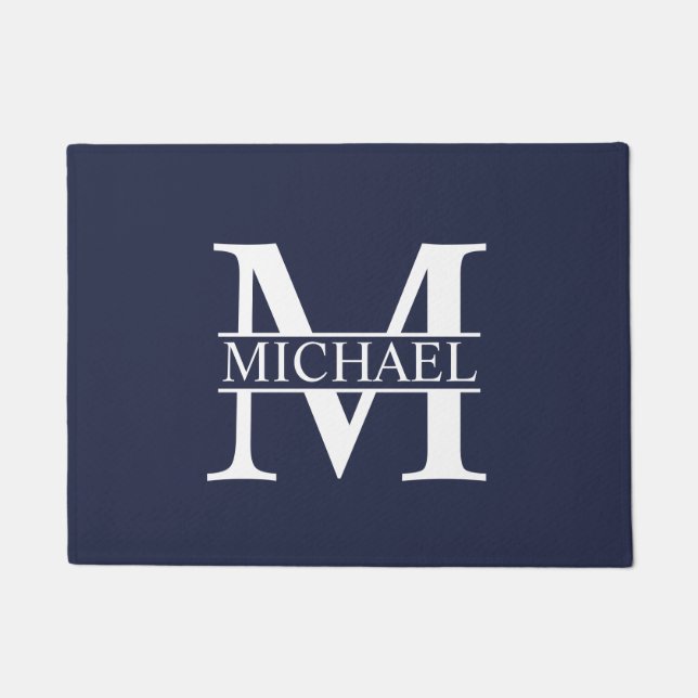 Navy Blue Personalized Monogram and Name Doormat (Front)