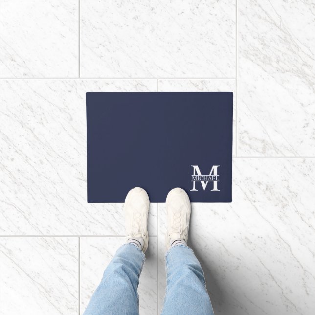 Navy Blue Personalized Monogram and Name Doormat (Indoor)