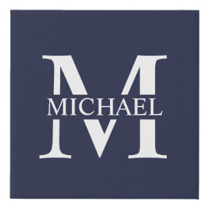 Navy Blue Personalized Monogram and Name Faux Canvas Print