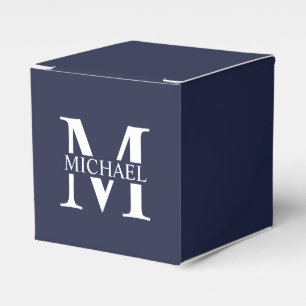Navy Blue Personalized Monogram and Name Favor Boxes