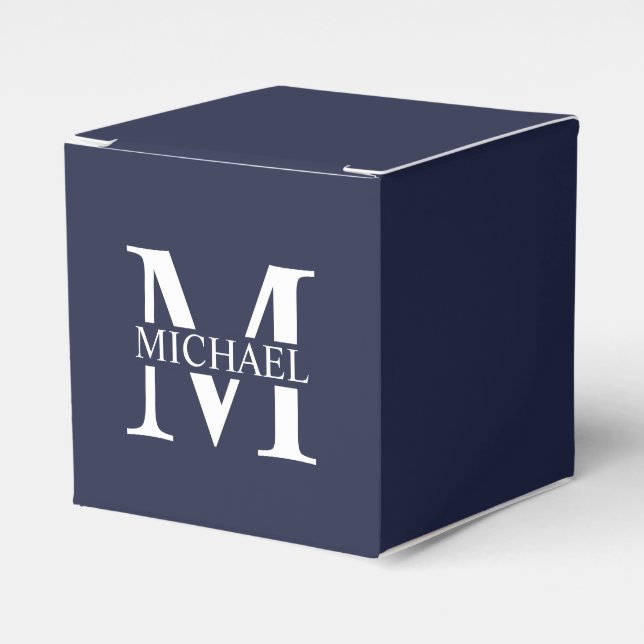Navy Blue Personalized Monogram and Name Favor Boxes (Front Side)
