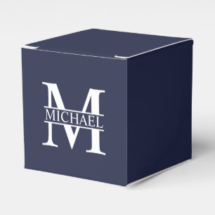 Navy Blue Personalized Monogram and Name Favor Boxes