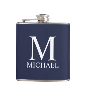 Navy Blue Personalized Monogram and Name Flask