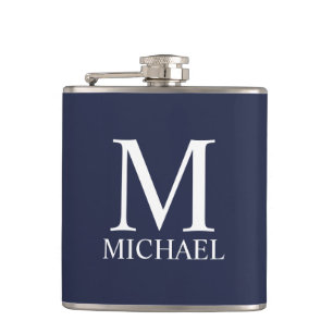 Navy Blue Personalized Monogram and Name Flask