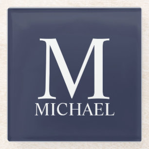 Navy Blue Personalized Monogram and Name Glass Coaster
