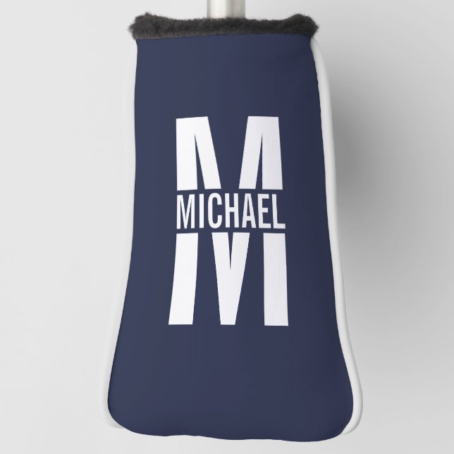 Navy Blue Personalized Monogram and Name Golf Head Cover (Rotate 90)