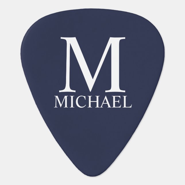 Navy Blue Personalized Monogram and Name Guitar Pick (Front)