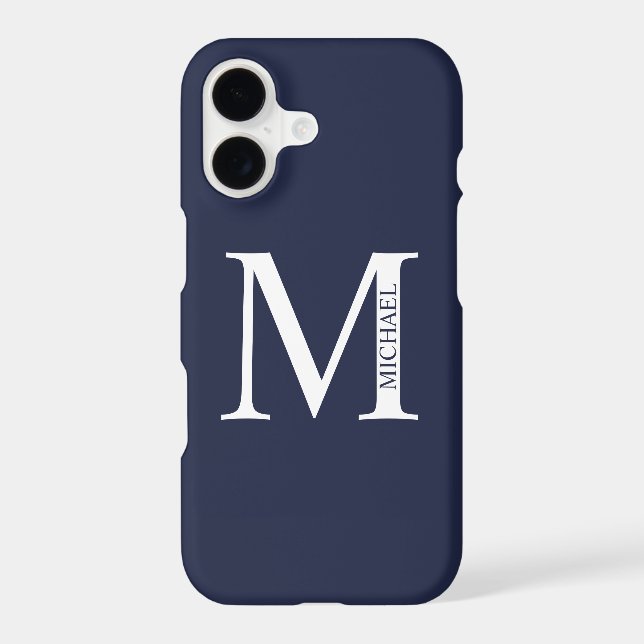 Navy Blue Personalized Monogram and Name iPhone Case (Back)