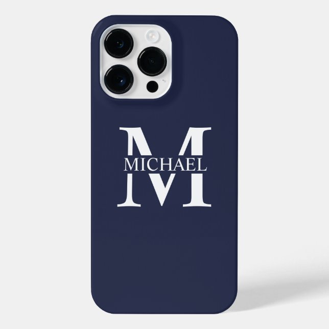 Navy Blue Personalized Monogram and Name iPhone Case (Back)
