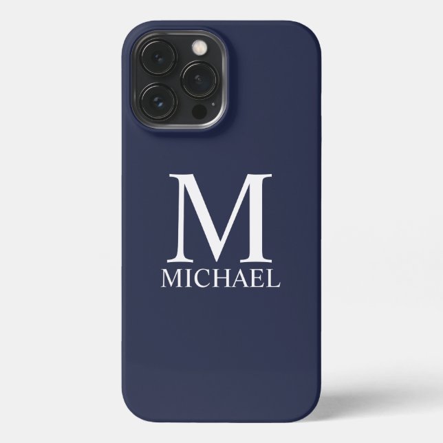Navy Blue Personalized Monogram and Name iPhone Case (Back)