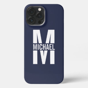 Navy Blue Personalized Monogram and Name iPhone 13 Pro Max Case