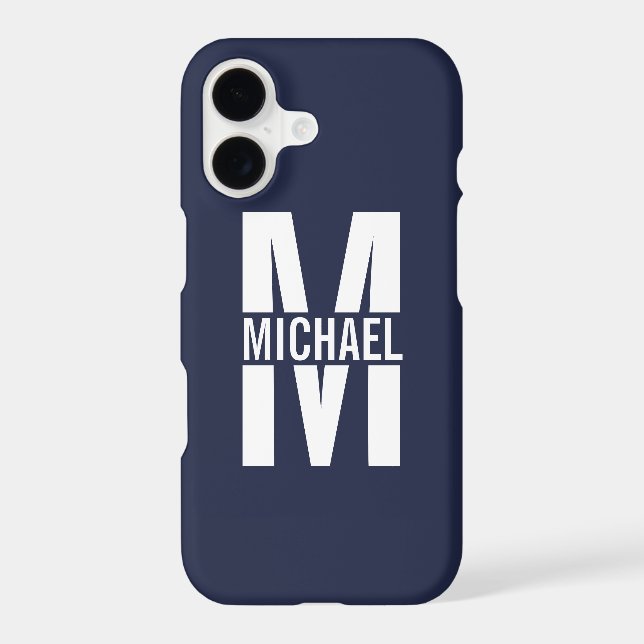 Navy Blue Personalized Monogram and Name iPhone Case (Back)