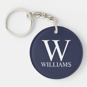 Navy Blue Personalized Monogram and Name Keychain