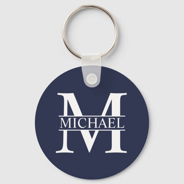 Navy Blue Personalized Monogram and Name Keychain (Front)
