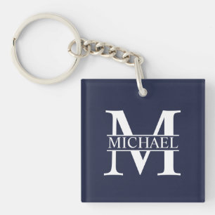 Navy Blue Personalized Monogram and Name Keychain