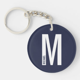 Navy Blue Personalized Monogram and Name Keychain