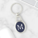 Navy Blue Personalized Monogram and Name Keychain<br><div class="desc">Personalized Monogram and Name Gifts
featuring personalized white monogram in classic serif font style with box of name in the middle of monogram on navy blue background.

Perfect as father's day gifts for dad,  thank you gifts for groomsmen and more.</div>