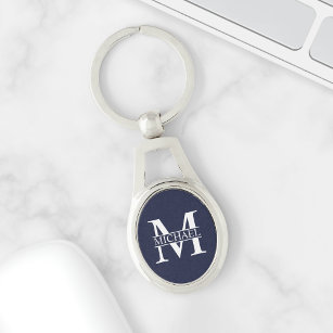 Navy Blue Personalized Monogram and Name Keychain
