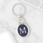 Navy Blue Personalized Monogram And Name Keychain at Zazzle