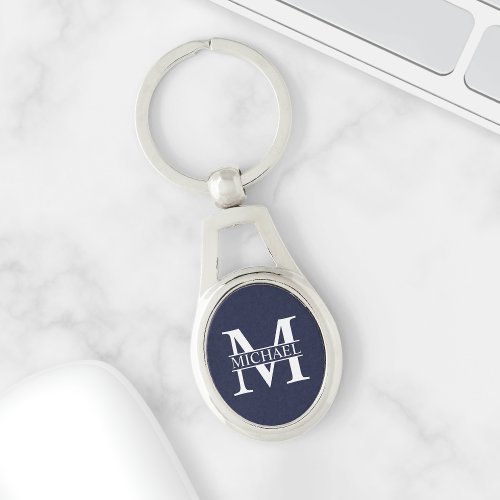 Navy Blue Personalized Monogram and Name Keychain