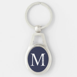 Navy Blue Personalized Monogram and Name Keychain