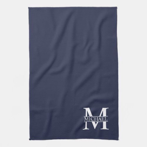Navy Blue Personalized Monogram and Name Kitchen Towel