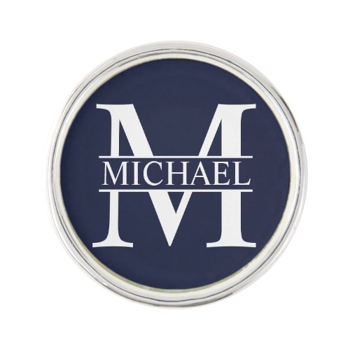 Navy Blue Personalized Monogram and Name Lapel Pin