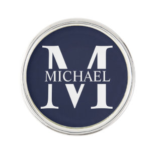 Navy Blue Personalized Monogram and Name Lapel Pin