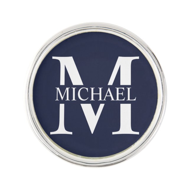 Navy Blue Personalized Monogram and Name Lapel Pin (Front)