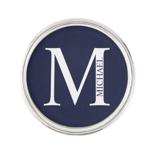 Navy Blue Personalized Monogram and Name Lapel Pin
