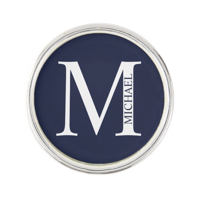 Navy Blue Personalized Monogram and Name Lapel Pin (Front)