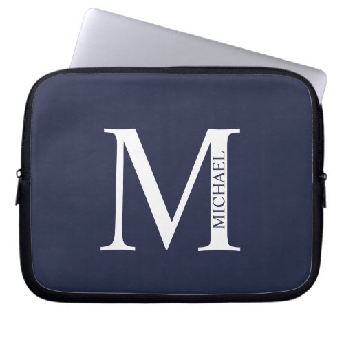 Navy Blue Personalized Monogram and Name Laptop Sleeve