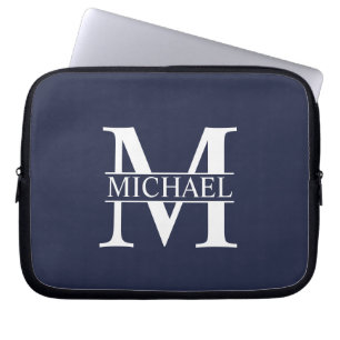 Navy Blue Personalized Monogram and Name Laptop Sleeve