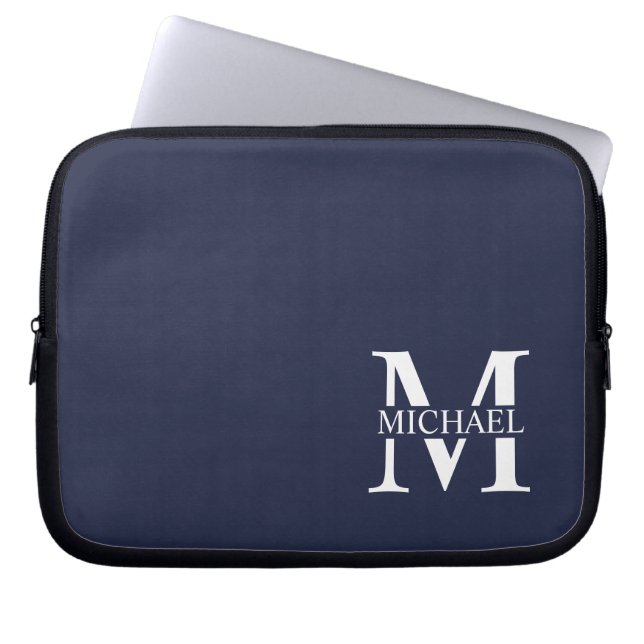 Navy Blue Personalized Monogram and Name Laptop Sleeve (Front)
