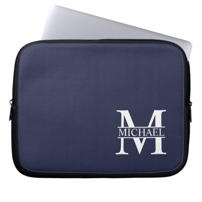 Navy Blue Personalized Monogram and Name Laptop Sleeve (Front)