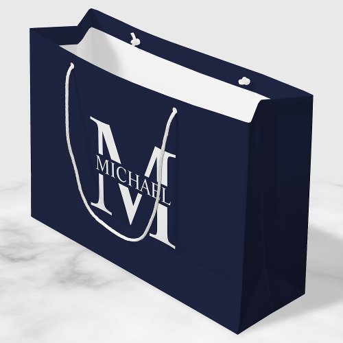 Navy Blue Personalized Monogram and Name Large Gift Bag
