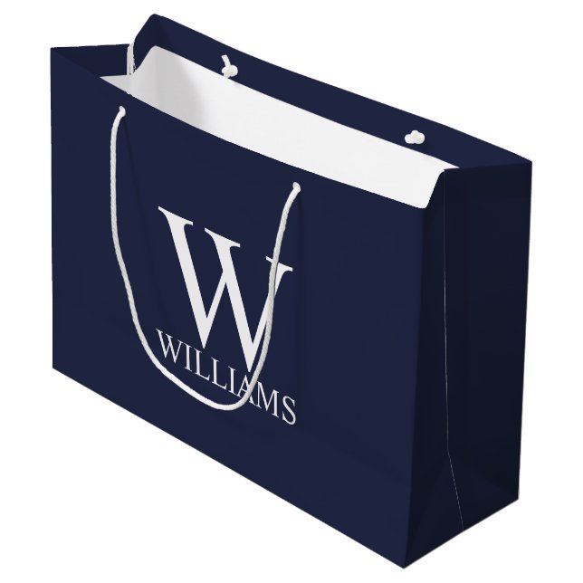 Navy Blue Personalized Monogram and Name Large Gift Bag (Front Angled)