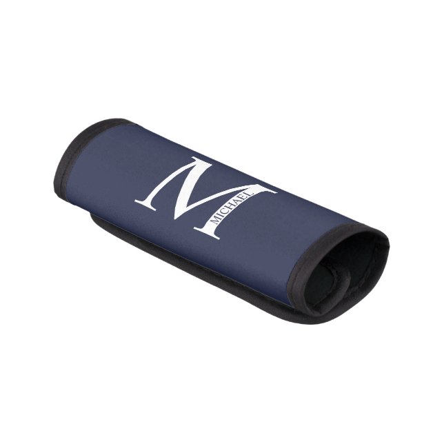 Navy Blue Personalized Monogram and Name Luggage Handle Wrap (Angled)