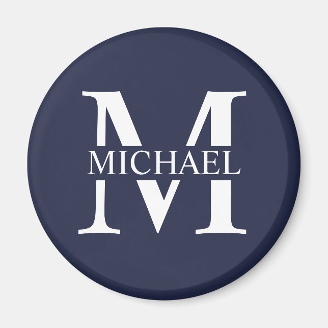 Navy Blue Personalized Monogram and Name Magnet (Front)