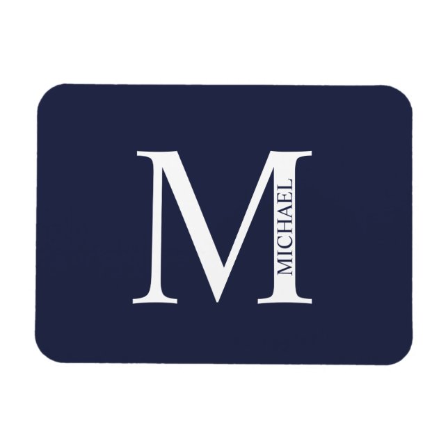 Navy Blue Personalized Monogram and Name Magnet (Horizontal)