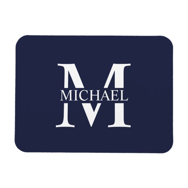 Navy Blue Personalized Monogram and Name Magnet (Horizontal)