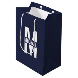 Navy Blue Personalized Monogram and Name Medium Gift Bag