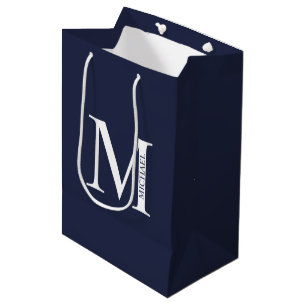 Navy Blue Personalized Monogram and Name Medium Gift Bag