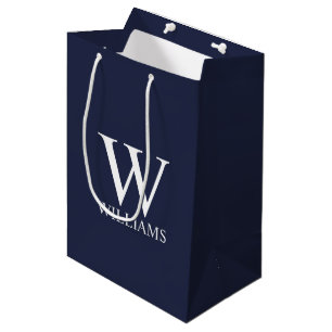 Navy Blue Personalized Monogram and Name Medium Gift Bag