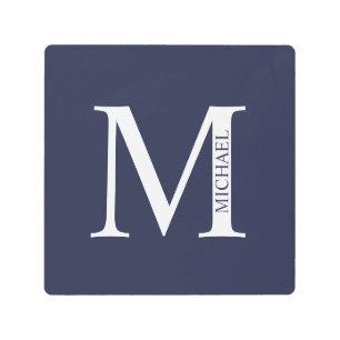Navy Blue Personalized Monogram and Name Metal Print