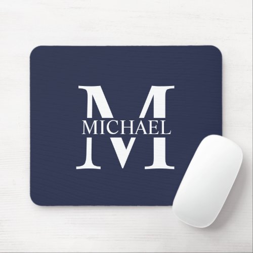 Navy Blue Personalized Monogram and Name Mouse Pad